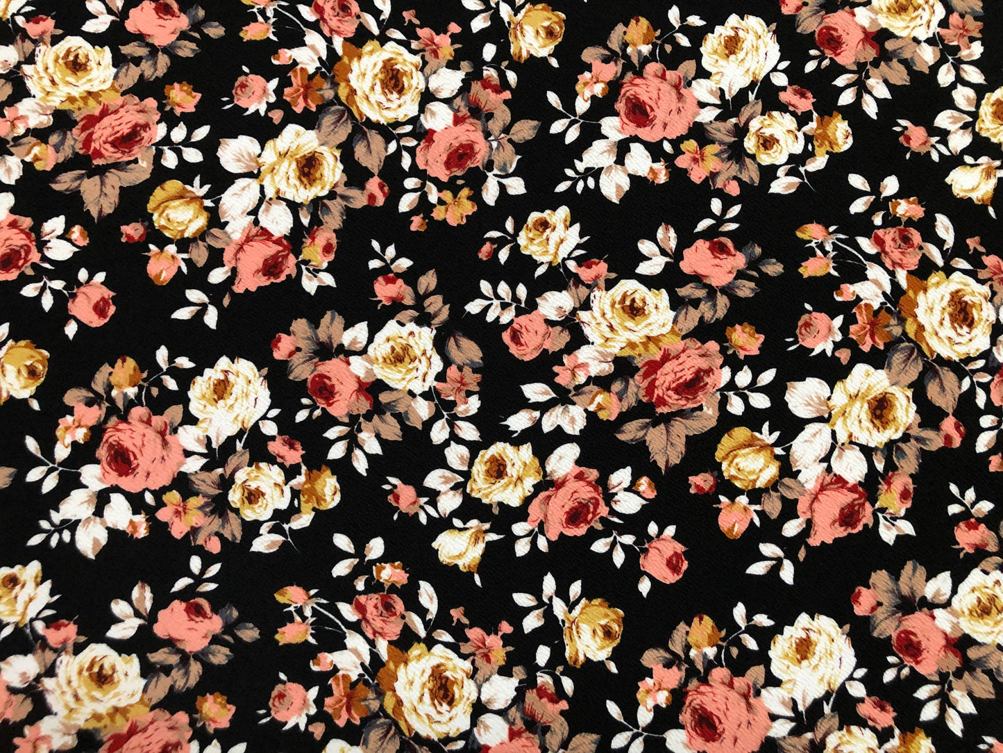 Black Pink Yellow Ivory Flowers Liverpool Print Fabric