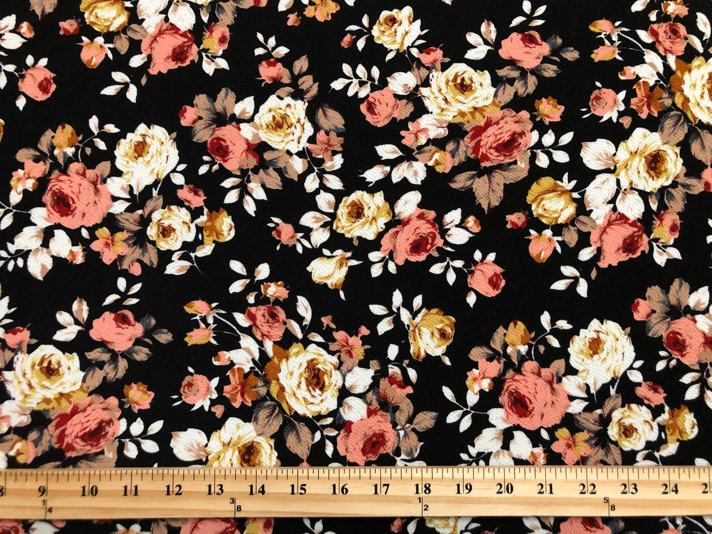 Black Pink Yellow Ivory Flowers Liverpool Print Fabric