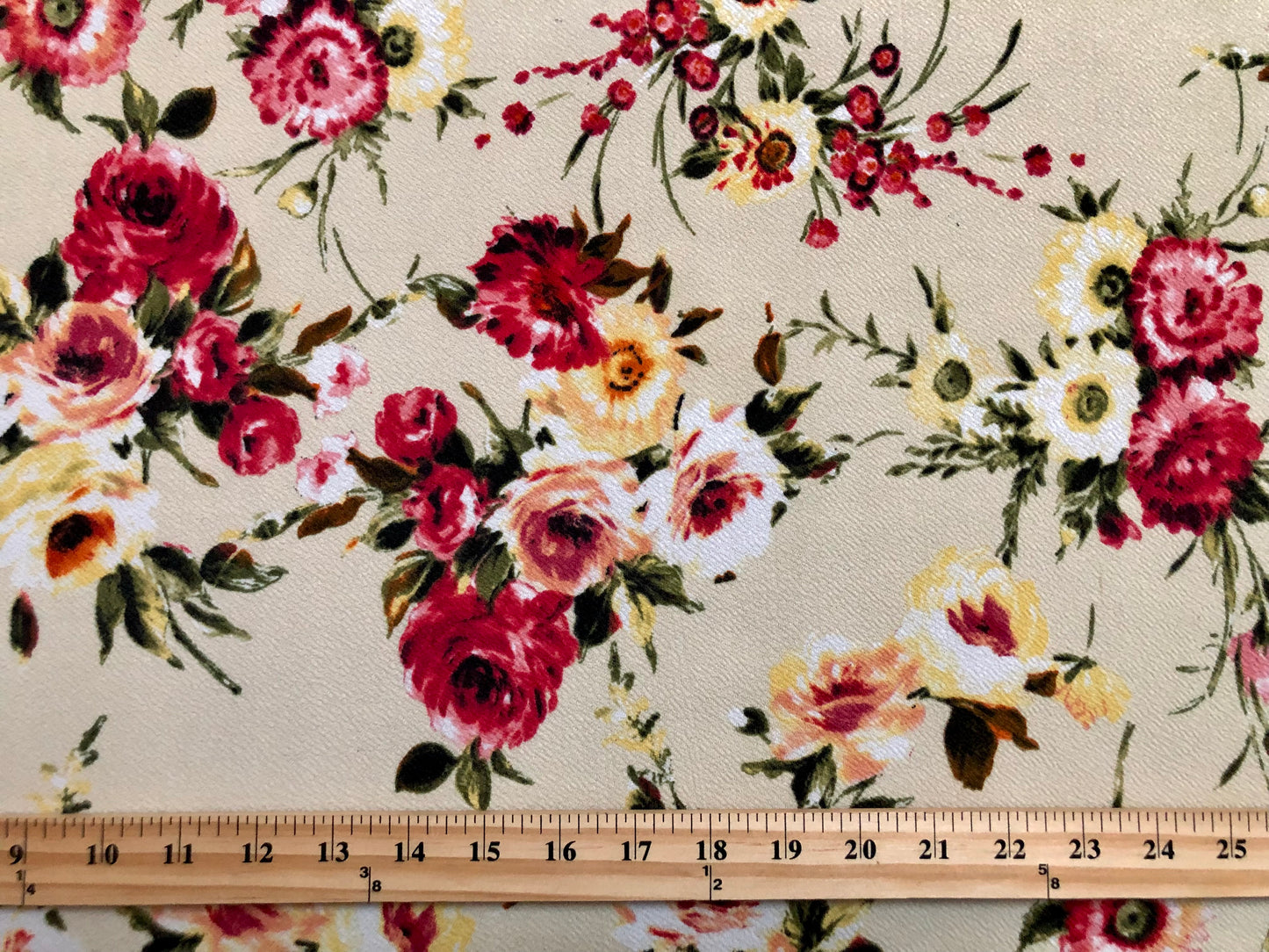 Liverpool Print Fabric-Yellow Red Orange Roses-LVPR059-Sold by the Yard-Apparel Fabric