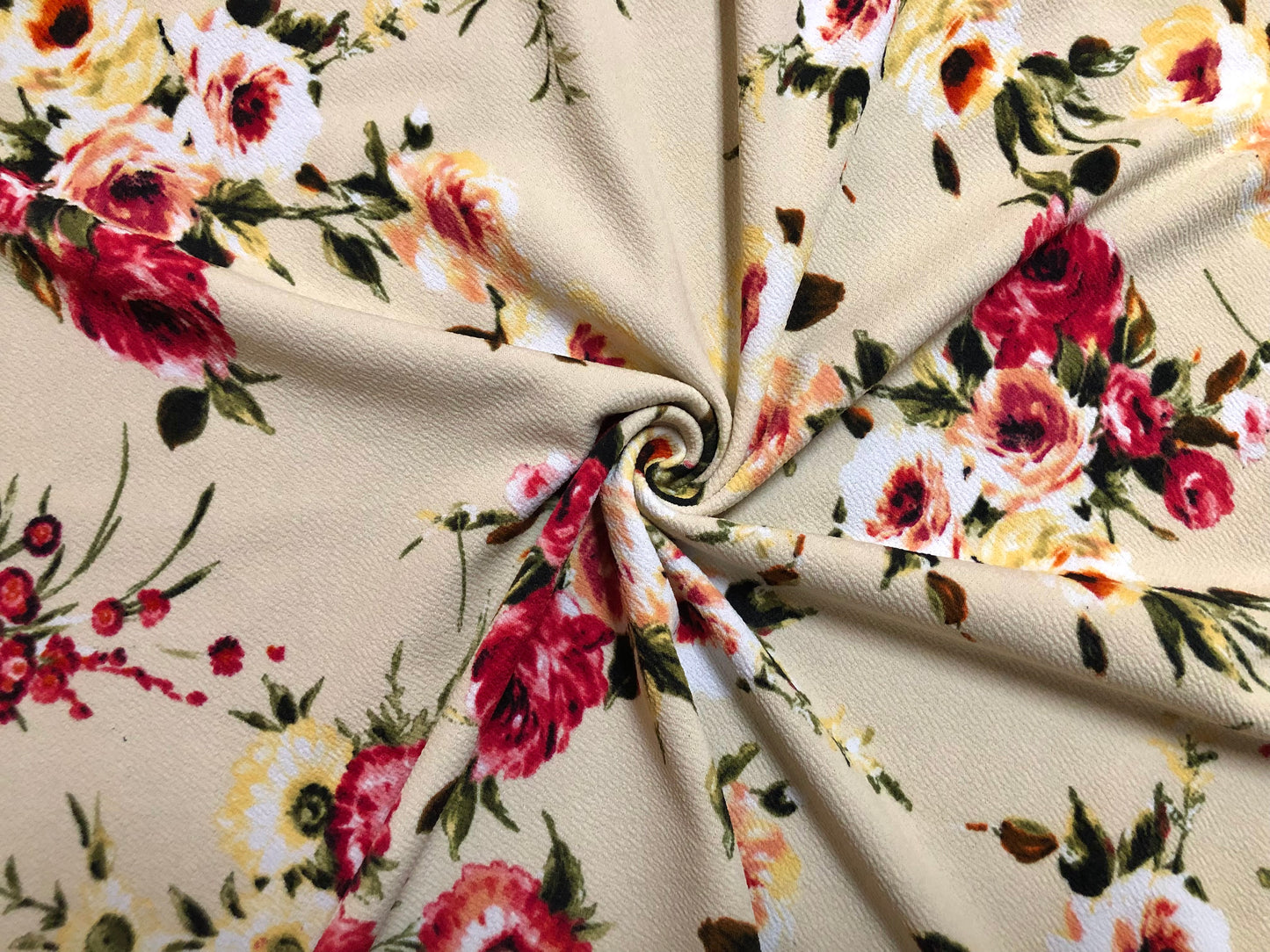 Liverpool Print Fabric-Yellow Red Orange Roses-LVPR059-Sold by the Yard-Apparel Fabric