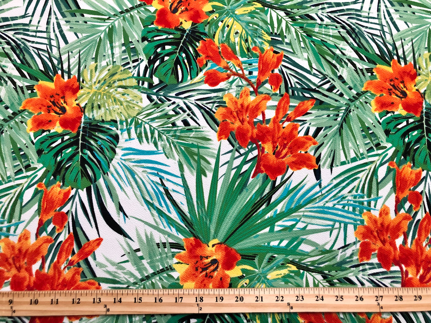 Ivory Green Orange Palms Liverpool Print Fabric