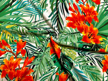 Ivory Green Orange Palms Liverpool Print Fabric