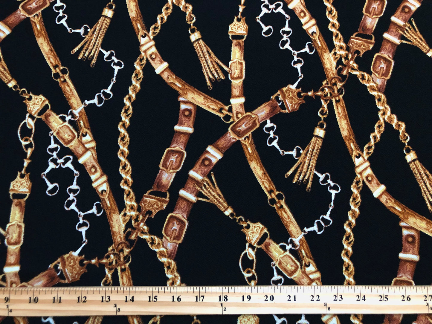 Black Gold Chains and Belts Liverpool Print Fabric
