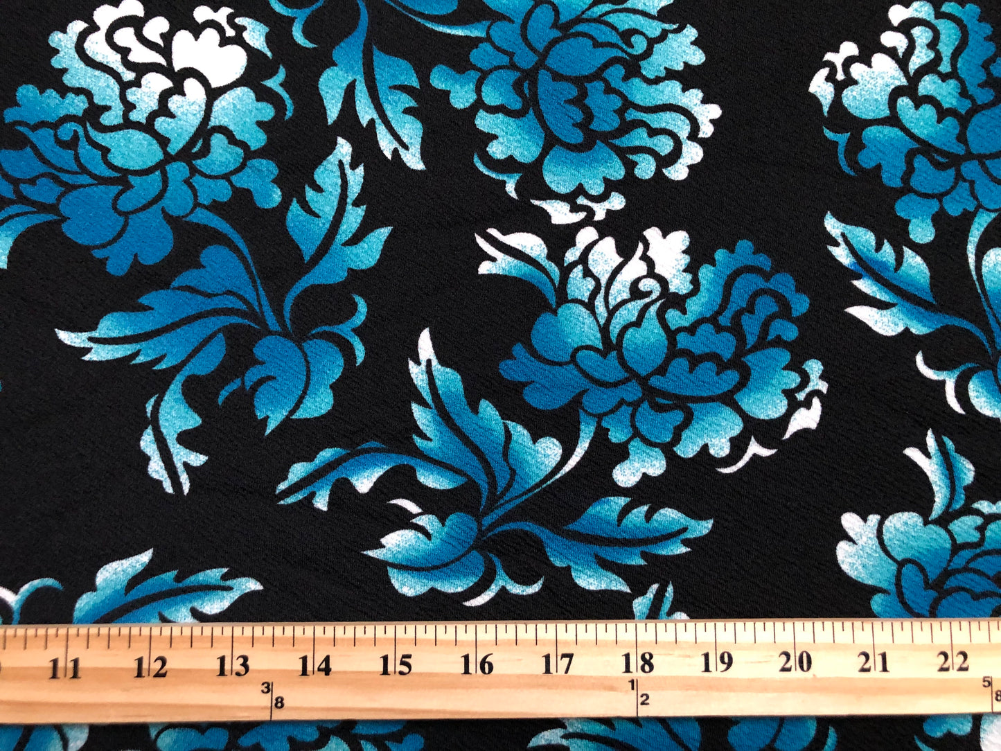 Black White Blue Shadowed Flowers Liverpool Print Fabric