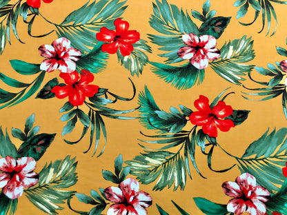 Mango Orange Red Green Palms DTY Double Brushed Jersey Print Fabric