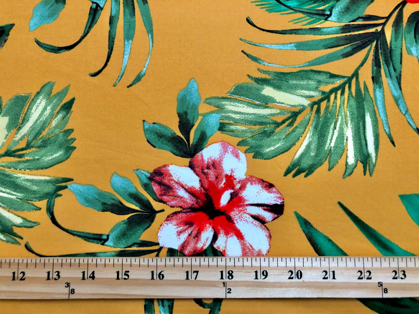 Mango Orange Red Green Palms DTY Double Brushed Jersey Print Fabric