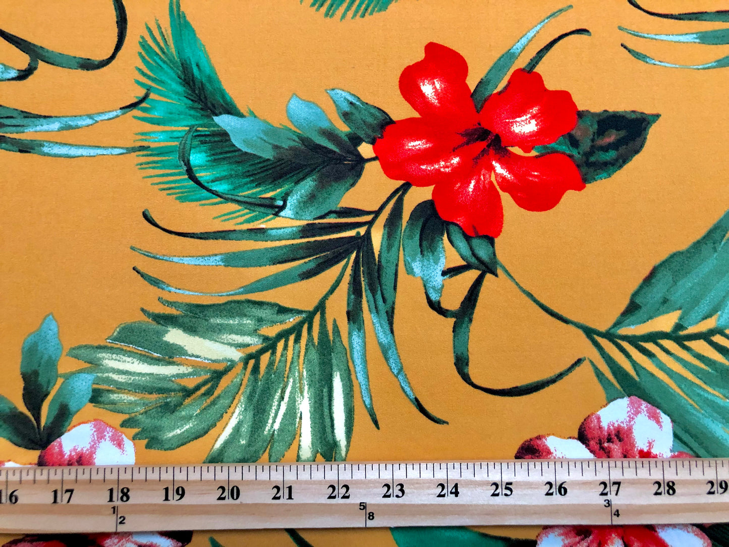 Mango Orange Red Green Palms DTY Double Brushed Jersey Print Fabric