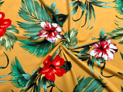 Mango Orange Red Green Palms DTY Double Brushed Jersey Print Fabric