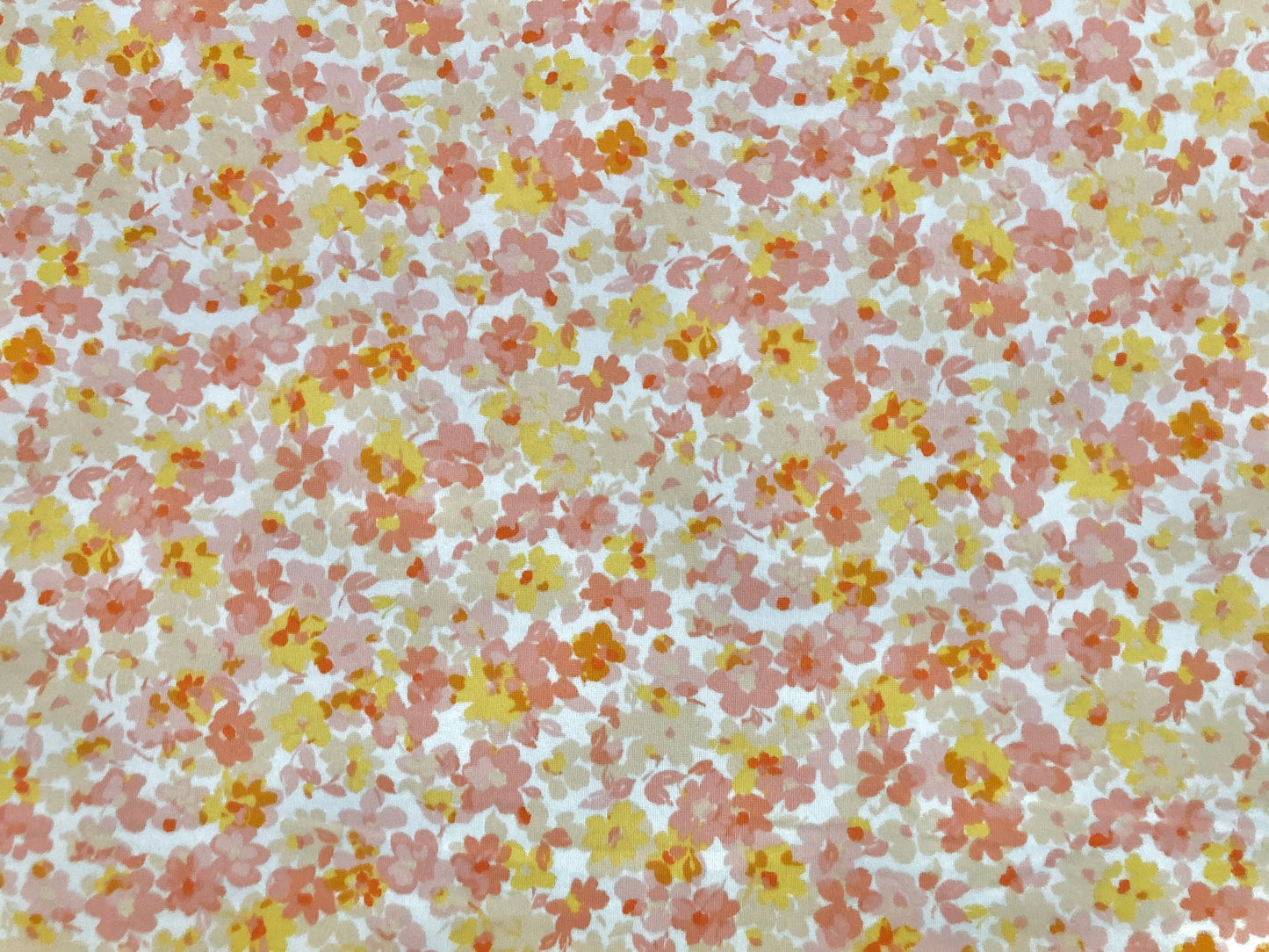 Ivory Yellow Pink 6/8" Flowers DTY Double Brushed Jersey Print Fabric