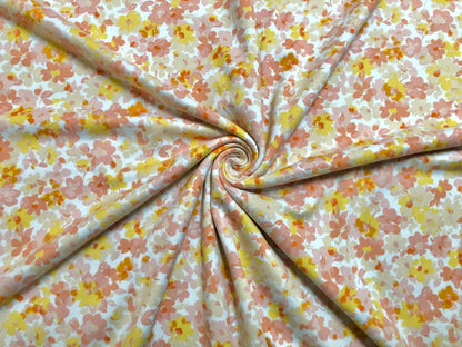 Ivory Yellow Pink 6/8" Flowers DTY Double Brushed Jersey Print Fabric