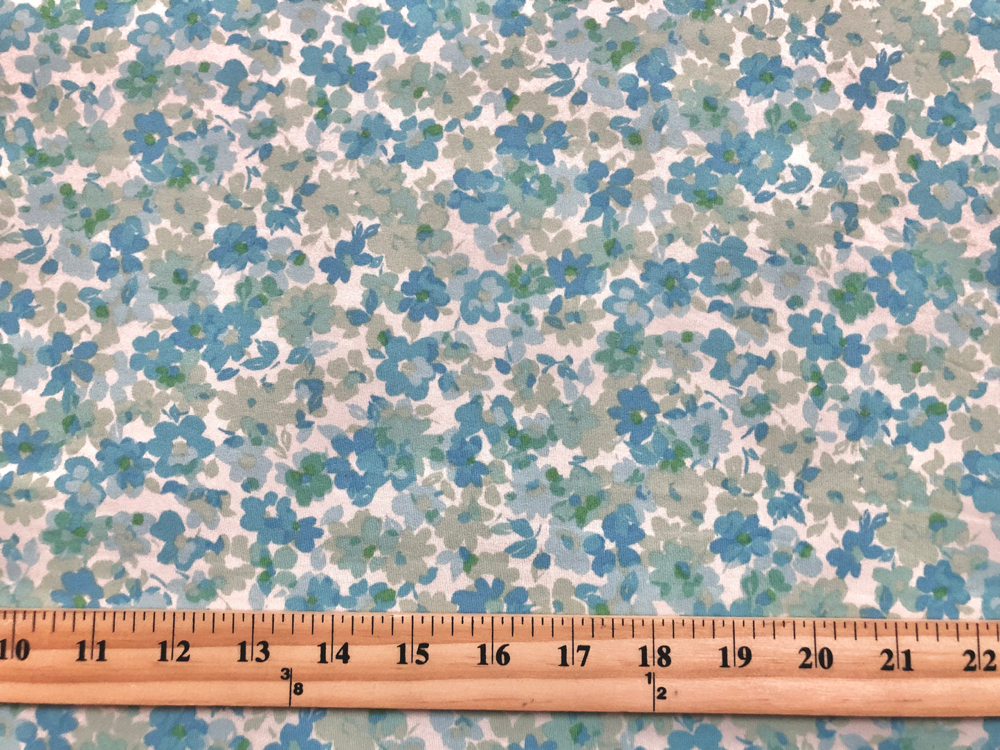 Ivory Blue Green 6/8" Flowers DTY Double Brushed Jersey Print Fabric