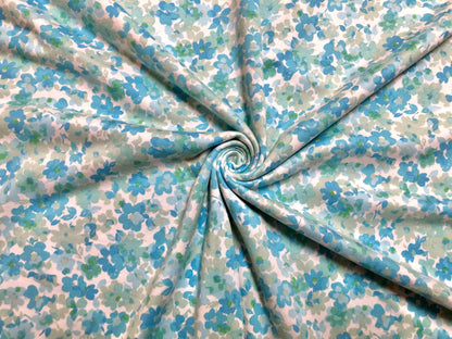 Ivory Blue Green 6/8" Flowers DTY Double Brushed Jersey Print Fabric