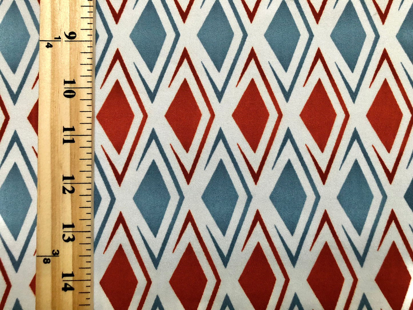 Denim Blue Rust 1" Diamonds DTY Double Brushed Jersey Print Fabric