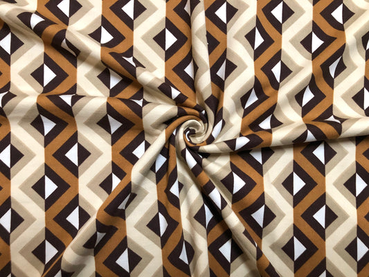 Dark Brown Beige Vanilla Ivory Zig Zag Pattern DTY Double Brushed Jersey Print Fabric