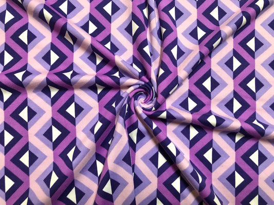 Purple Magenta Lavender Pink Ivory Zig Zag Pattern DTY Double Brushed Jersey Print Fabric