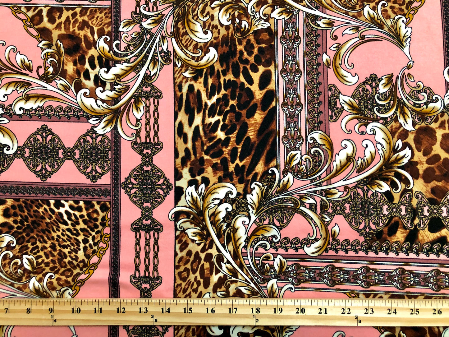 DTY Brushed Fabric-Pink Brown Mauve Arabic Mosaics and Leopard-DTYBPR386-Sold by the Yard-Jersey Fabric