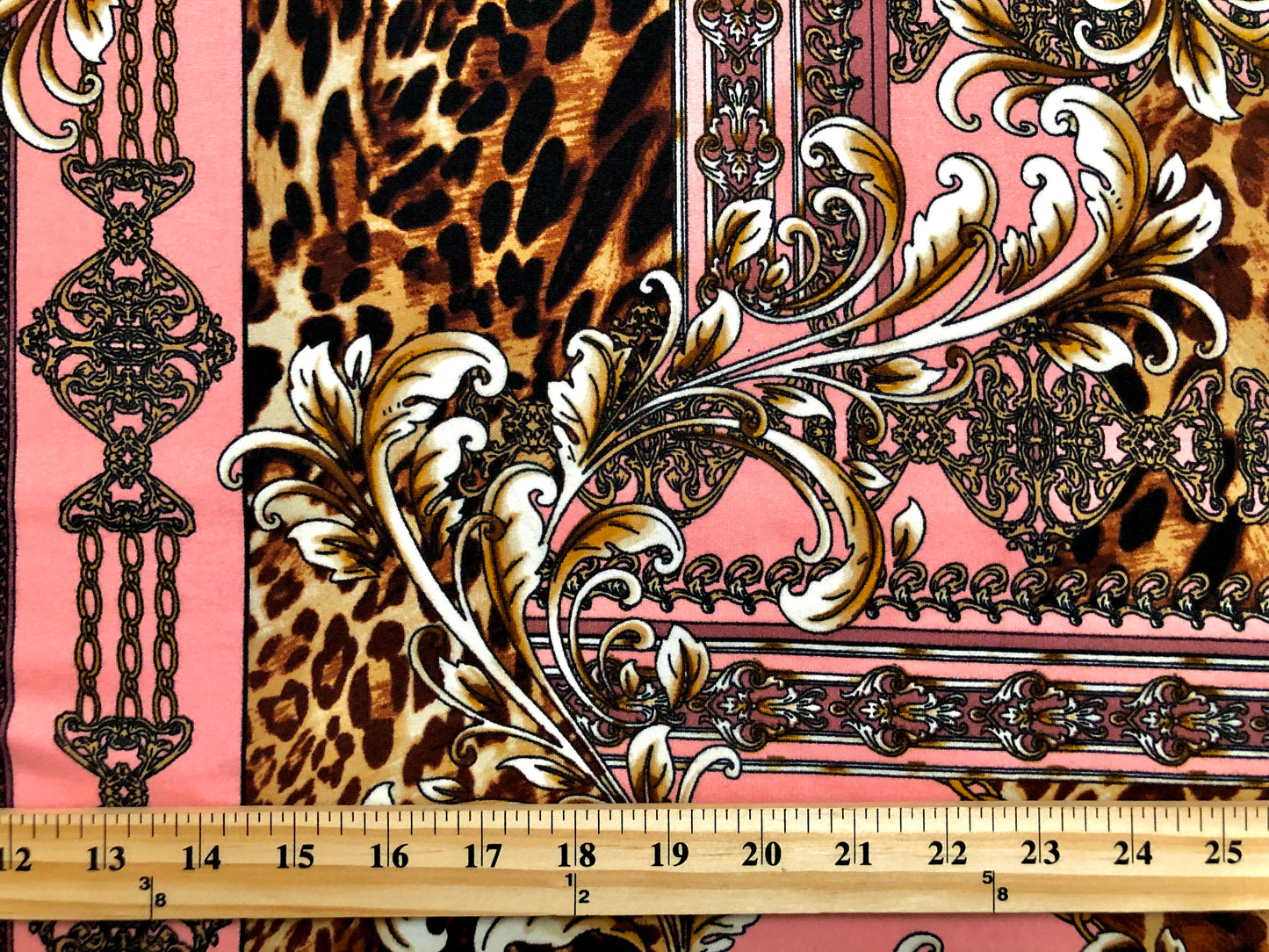 DTY Brushed Fabric-Pink Brown Mauve Arabic Mosaics and Leopard-DTYBPR386-Sold by the Yard-Jersey Fabric