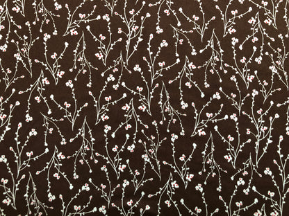 Dark Brown White Red Flowers DTY Double Brushed Jersey Print Fabric