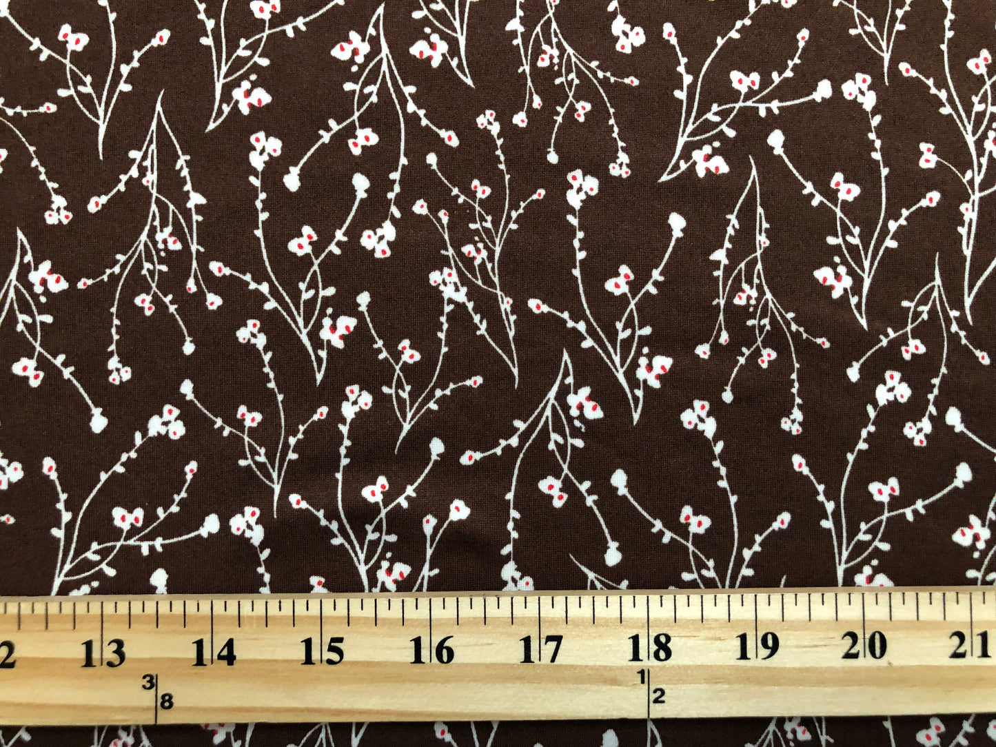 Dark Brown White Red Flowers DTY Double Brushed Jersey Print Fabric