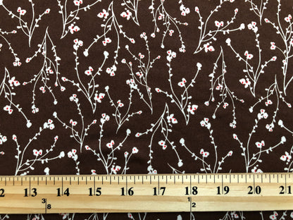 Dark Brown White Red Flowers DTY Double Brushed Jersey Print Fabric