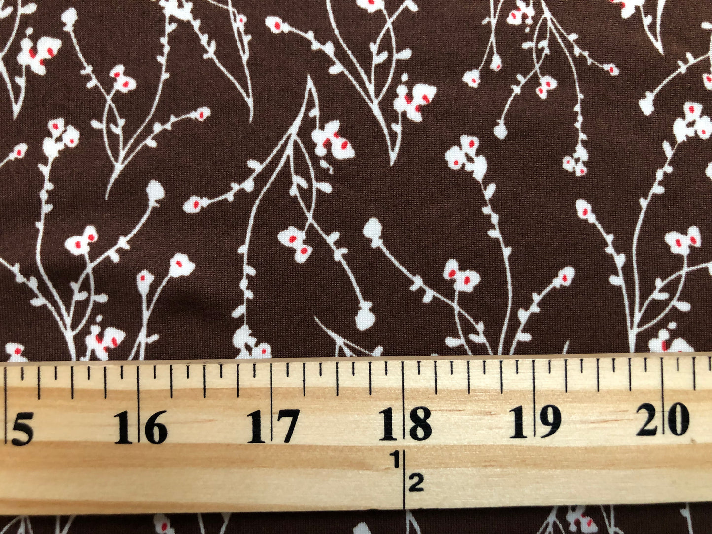 Dark Brown White Red Flowers DTY Double Brushed Jersey Print Fabric