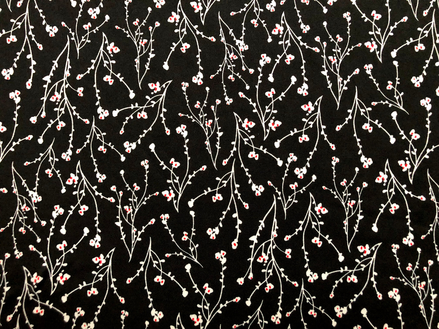 Black White Red Flowers DTY Double Brushed Jersey Print Fabric