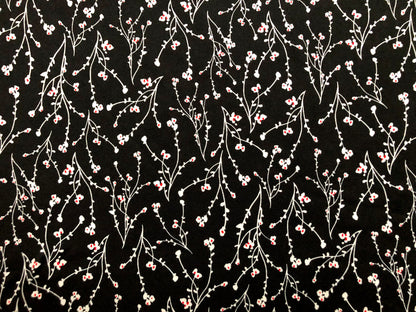 Black White Red Flowers DTY Double Brushed Jersey Print Fabric