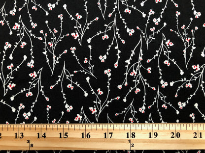 Black White Red Flowers DTY Double Brushed Jersey Print Fabric