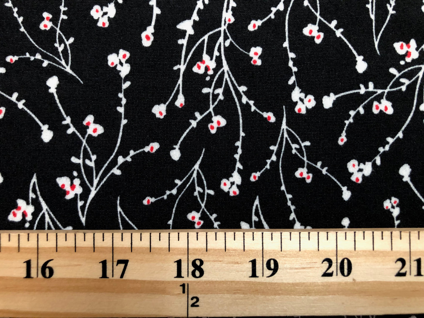 Black White Red Flowers DTY Double Brushed Jersey Print Fabric