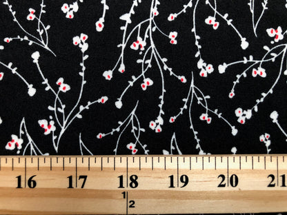 Black White Red Flowers DTY Double Brushed Jersey Print Fabric