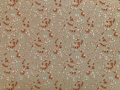 Beige Maroon Ivory Falling Leaves Poly Rayon Spandex Rib 2X2 Fabric