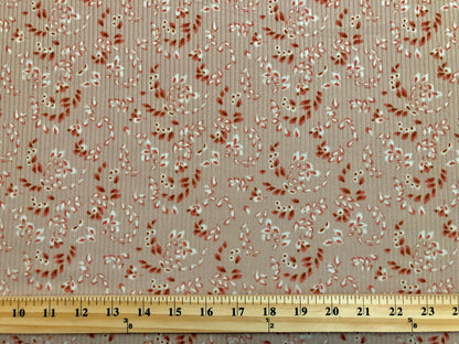 Beige Maroon Ivory Falling Leaves Poly Rayon Spandex Rib 2X2 Fabric