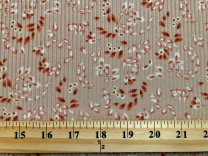 Beige Maroon Ivory Falling Leaves Poly Rayon Spandex Rib 2X2 Fabric