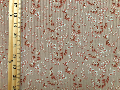 Beige Maroon Ivory Falling Leaves Poly Rayon Spandex Rib 2X2 Fabric