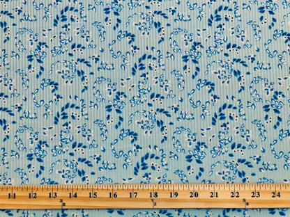 Blue Navy Blue Ivory Falling Leaves Poly Rayon Spandex Rib 2X2 Fabric