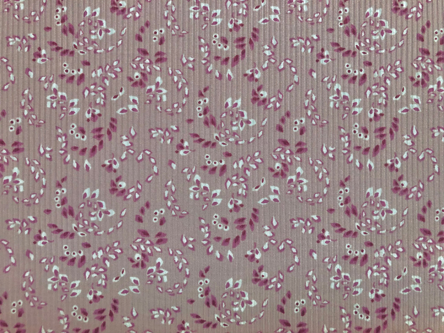 Mauve Magenta Ivory Falling Leaves Poly Rayon Spandex Rib 2X2 Fabric