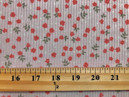 Pink Orange Green Flowers Poly Rayon Spandex Rib 2X2 Fabric