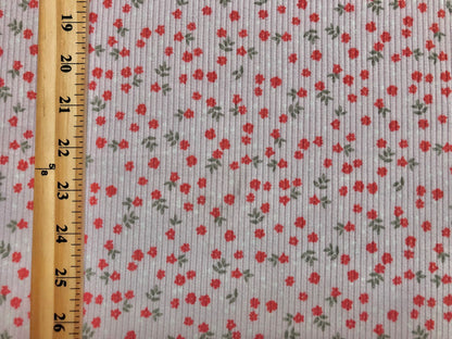 Pink Orange Green Flowers Poly Rayon Spandex Rib 2X2 Fabric