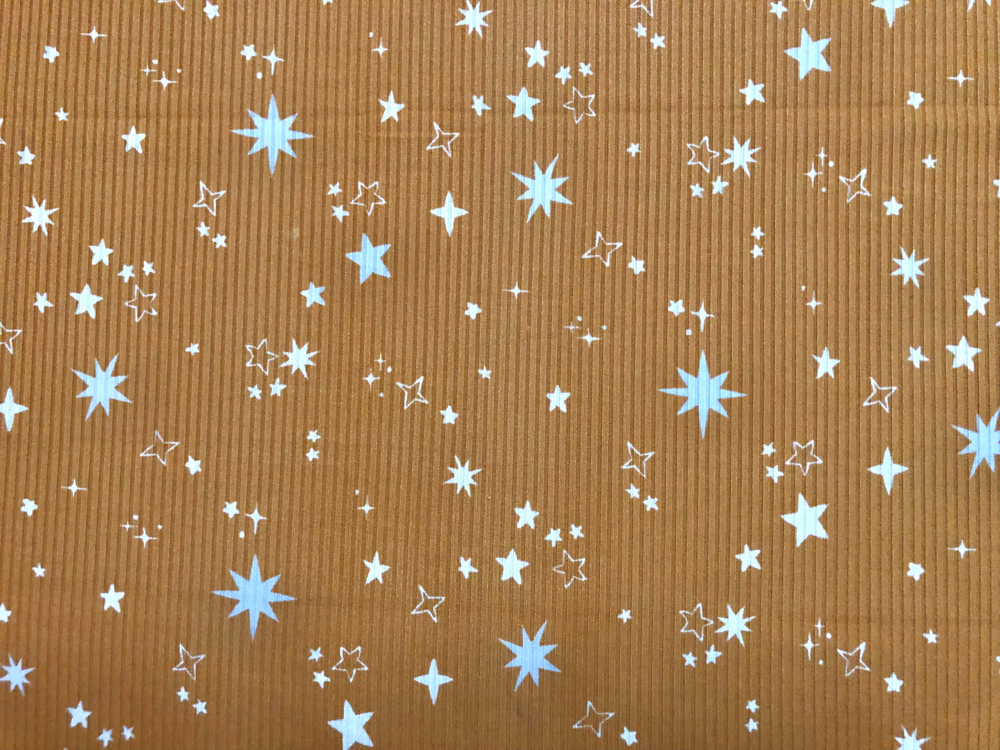 Mustard White Stars Poly Rayon Spandex Rib 2X2 Fabric