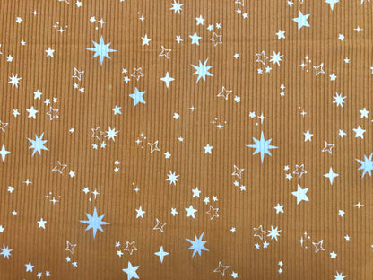 Mustard White Stars Poly Rayon Spandex Rib 2X2 Fabric