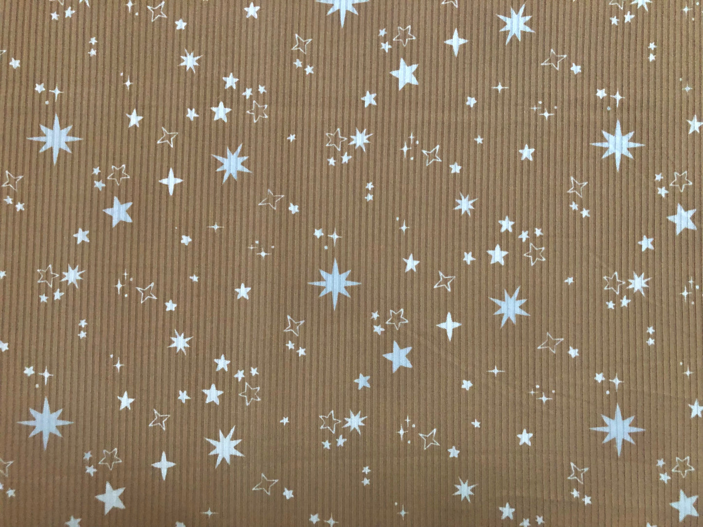 Sand White Stars Poly Rayon Spandex Rib 2X2 Fabric