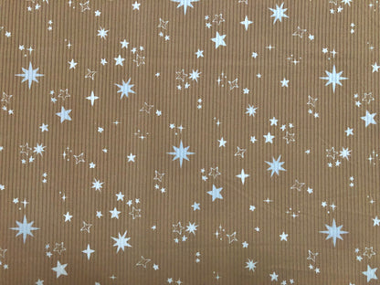 Sand White Stars Poly Rayon Spandex Rib 2X2 Fabric