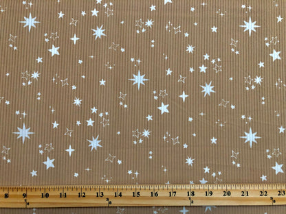 Sand White Stars Poly Rayon Spandex Rib 2X2 Fabric