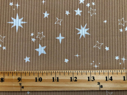 Sand White Stars Poly Rayon Spandex Rib 2X2 Fabric