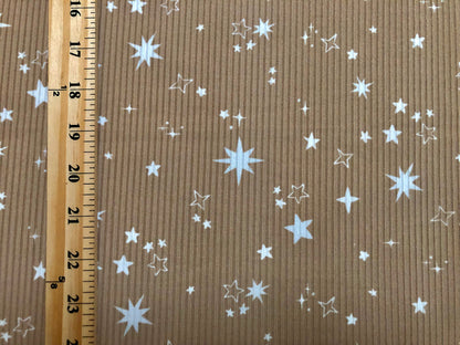 Sand White Stars Poly Rayon Spandex Rib 2X2 Fabric