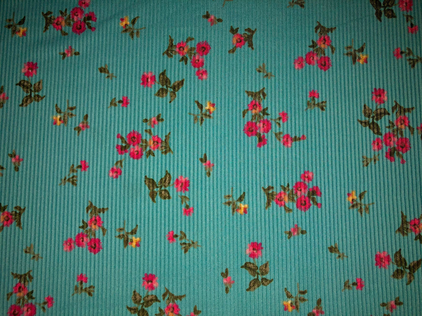 Saphire Magenta Pink Olive Flowers Poly Rayon Spandex Rib 2X2 Fabric