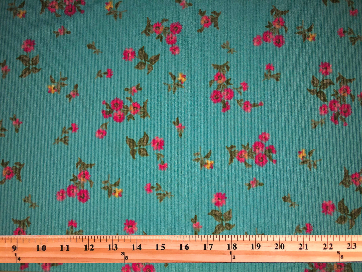 Saphire Magenta Pink Olive Flowers Poly Rayon Spandex Rib 2X2 Fabric