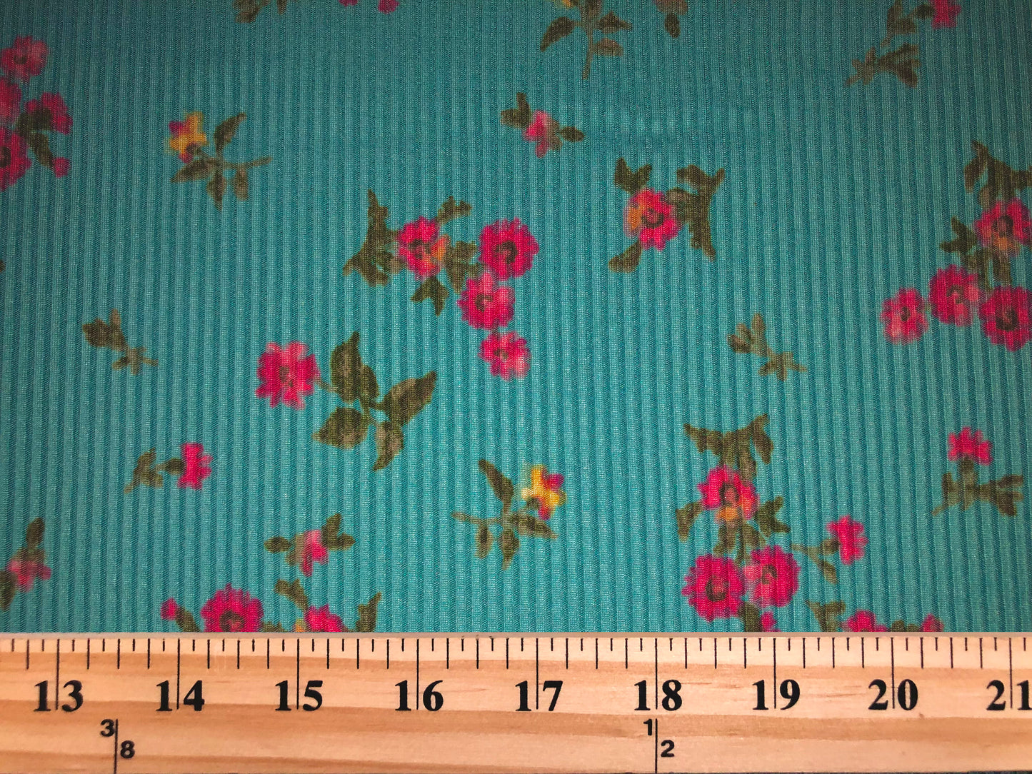 Saphire Magenta Pink Olive Flowers Poly Rayon Spandex Rib 2X2 Fabric