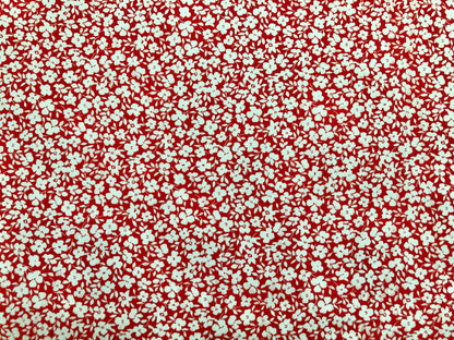 Red White Flowers and Leaves DTY Double Brushed Jersey Print Fabric