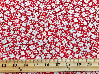 Red White Flowers and Leaves DTY Double Brushed Jersey Print Fabric